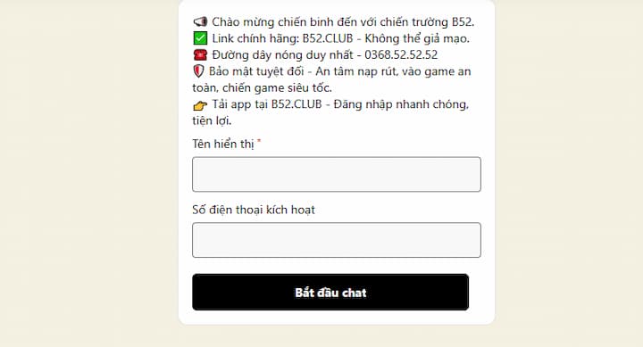 Liên hệ B52club qua chat trực tuyến siêu nhanh