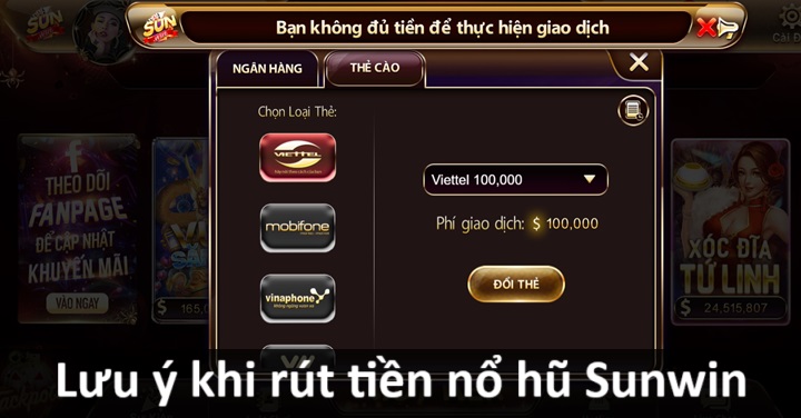 Lưu ý để tránh gặp sự cố khi rút tiền Sunwin