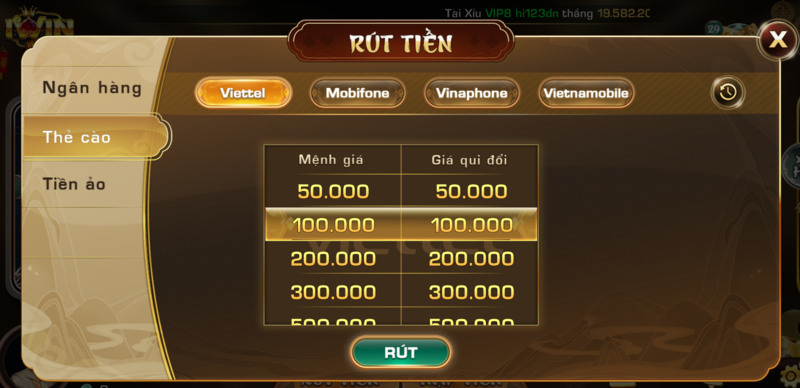 Rút tiền nổ hũ Iwin qua thẻ cào điện thoại