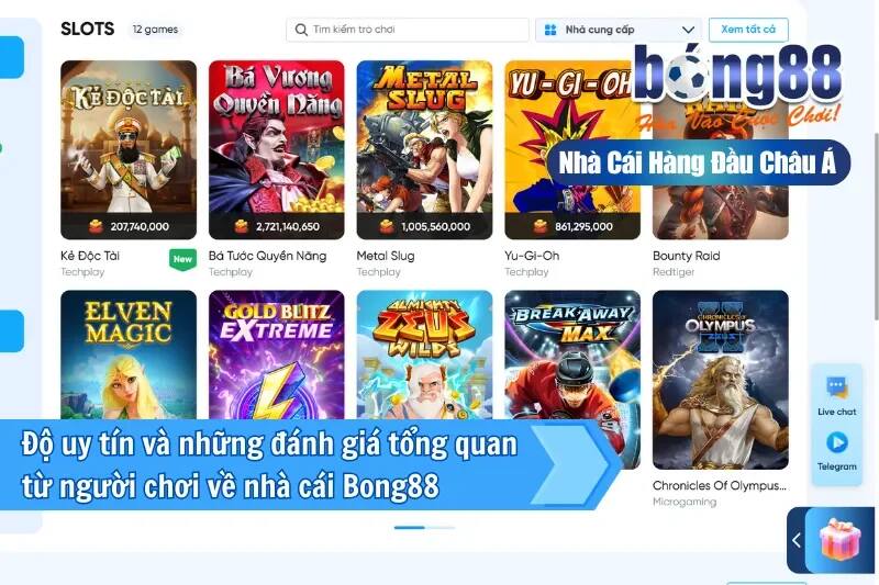 Bong88 bao gồm các mảng sản phẩm nào?